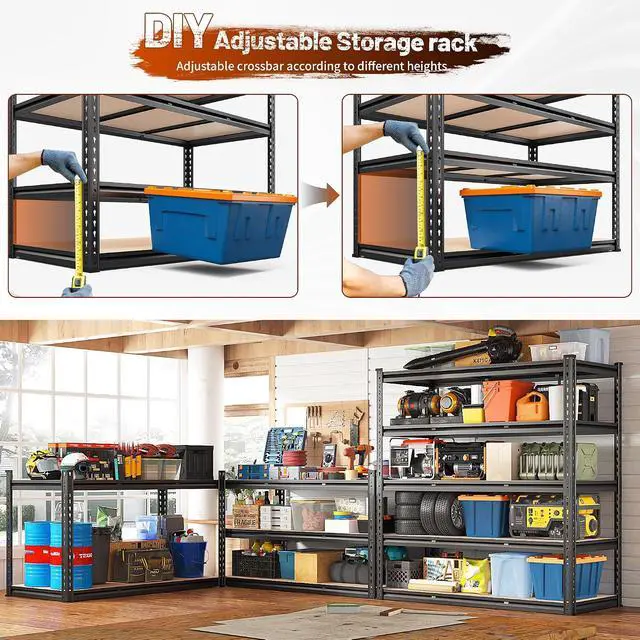 Alt view image 5 of 7 - 48.2" W Garage Shelving, Storage Shelves Load 3000LBS, Adjustable Garage Shelving Heavy Duty for Pantry, Basement, Warehouse, 48.2" W X 71.9" H X 24" D, Black
