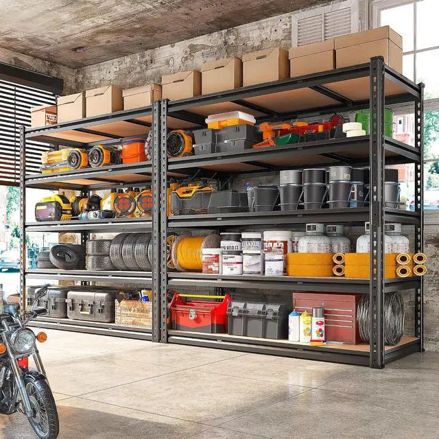 Alt view image 6 of 7 - 48.2" W Garage Shelving, Storage Shelves Load 3000LBS, Adjustable Garage Shelving Heavy Duty for Pantry, Basement, Warehouse, 48.2" W X 71.9" H X 24" D, Black