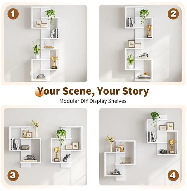 Alt view image 5 of 7 - 8 Tier Floating Shelves, DIY Wall Mounted Shelves, White Display Shelf for Living Room, Bedroom, Vanity, Lack Shelf for Home Decor
