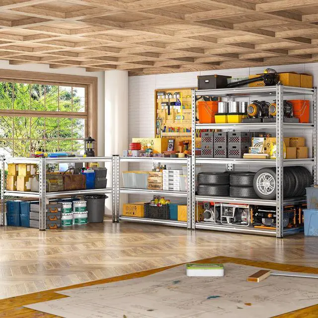Alt view image 5 of 7 - 2200LBS Heavy Duty Storage Shelves, 5-Tier Adjustable Metal Shelving Unit with Waterproof PP Boards,Garage Storage Rack for Pantry Basement Warehouse,35"W x 16"D x 72"H,4 Pack Sliver Shelves
