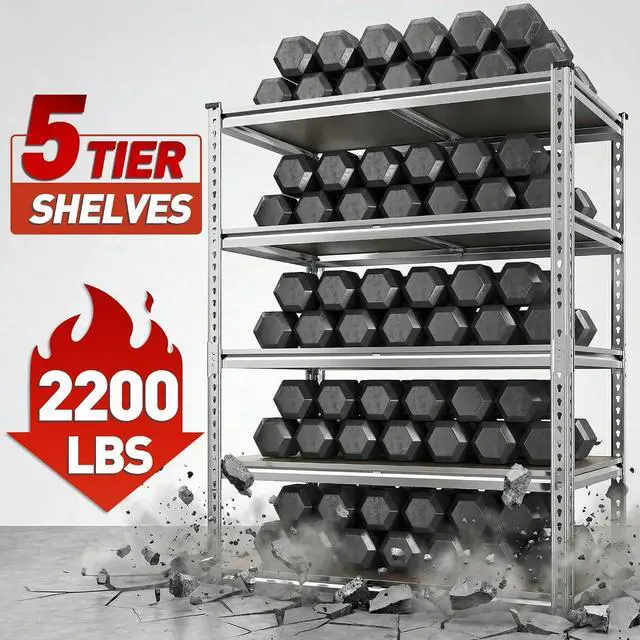 Alt view image 4 of 7 - 2200LBS Heavy Duty Storage Shelves, 5-Tier Adjustable Metal Shelving Unit with Waterproof PP Boards,Garage Storage Rack for Pantry Basement Warehouse,35" W x 16" D x 72" H,Sliver Shelves