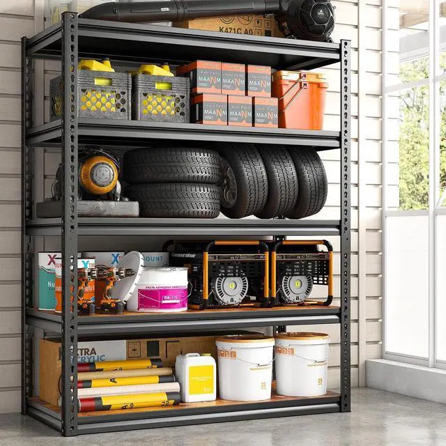 Alt view image 2 of 7 - Storage Shelves Whith Thickened MDF Wood for Pantry Organizer | 2500LBS,Adjustable 5Tire Sturdy Rust-Resistant Metal Shelving,For Garages&Warehouses,65.74" H x 33.85" W x 15.35" D