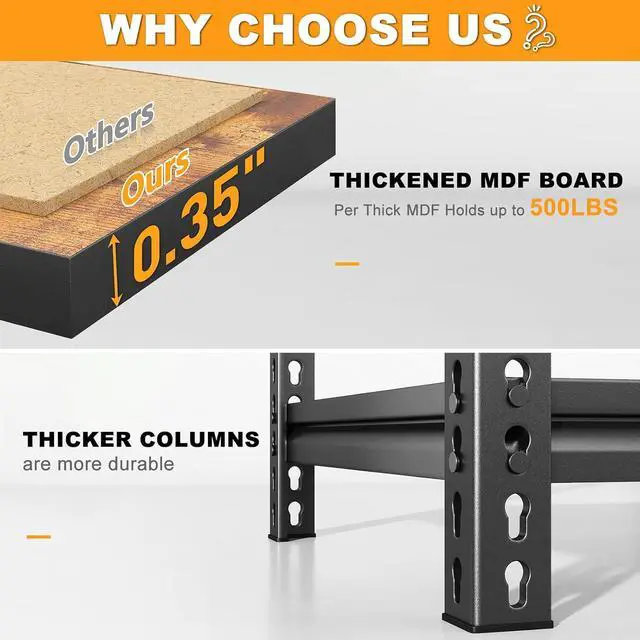 Alt view image 5 of 7 - Storage Shelves Whith Thickened MDF Wood for Pantry Organizer | 2500LBS,Adjustable 5Tire Sturdy Rust-Resistant Metal Shelving,For Garages&Warehouses,65.74" H x 33.85" W x 15.35" D