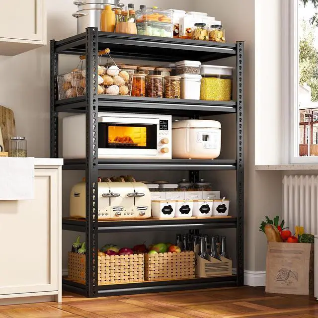 Alt view image 7 of 7 - Storage Shelves Whith Thickened MDF Wood for Pantry Organizer | 2500LBS,Adjustable 5Tire Sturdy Rust-Resistant Metal Shelving,For Garages&Warehouses,65.74" H x 33.85" W x 15.35" D