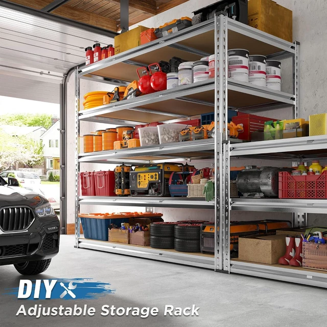 Alt view image 2 of 7 - Garage Shelving, 5 Tier Storage Shelves Load 3020LBS, Adjustable Garage Shelving Heavy Duty, Metal Shelves Unit for Basement, Warehouse, 48" W x 72" H x 24" D, Galvanized