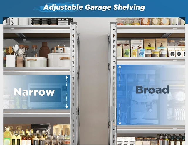 Alt view image 6 of 7 - Garage Shelving, 5 Tier Storage Shelves Load 3020LBS, Adjustable Garage Shelving Heavy Duty, Metal Shelves Unit for Basement, Warehouse, 48" W x 72" H x 24" D, Galvanized