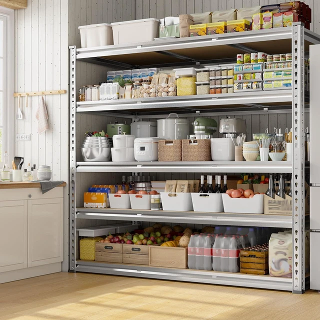 Alt view image 7 of 7 - Garage Shelving, 5 Tier Storage Shelves Load 3020LBS, Adjustable Garage Shelving Heavy Duty, Metal Shelves Unit for Basement, Warehouse, 48" W x 72" H x 24" D, Galvanized