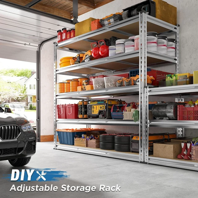 Alt view image 6 of 7 - Garage Shelving, 5 Tier Storage Shelves Load 3000LBS, Adjustable Garage Shelving Heavy Duty, Metal Shelves Unit for Basement, Warehouse, 48" W x 72" H x 18" D, Galvanized