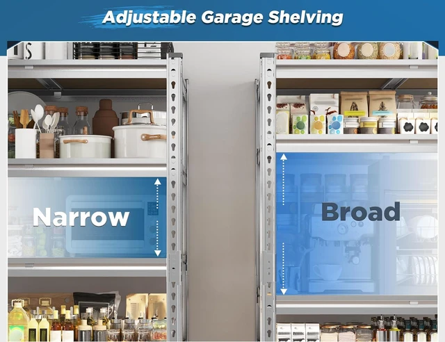 Alt view image 4 of 7 - Garage Shelving, 4 Tier Storage Shelves Load 2000LBS, Adjustable Garage Shelving Heavy Duty, Metal Shelves Unit for Basement, Warehouse, 48" W x 60" H x 18" D, Galvanized