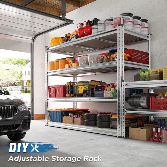 Alt view image 6 of 7 - Garage Shelving, 4 Tier Storage Shelves Load 2000LBS, Adjustable Garage Shelving Heavy Duty, Metal Shelves Unit for Basement, Warehouse, 48" W x 60" H x 18" D, Galvanized
