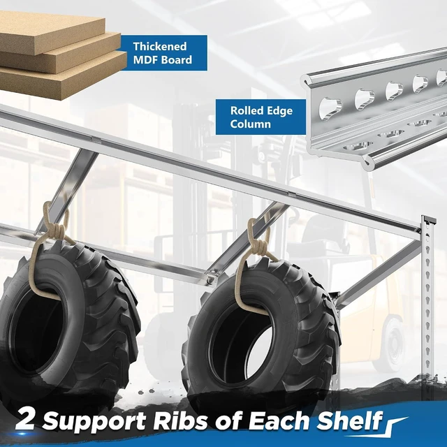 Alt view image 4 of 7 - Garage Shelving, 4 Tier Storage Shelves Load 2550LBS, Adjustable Garage Shelving Heavy Duty, Metal Shelves Unit for Basement, Warehouse, 48" W x 60 "H x 24" D, Galvanized