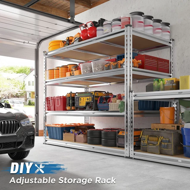 Alt view image 6 of 7 - Garage Shelving, 4 Tier Storage Shelves Load 2550LBS, Adjustable Garage Shelving Heavy Duty, Metal Shelves Unit for Basement, Warehouse, 48" W x 60 "H x 24" D, Galvanized