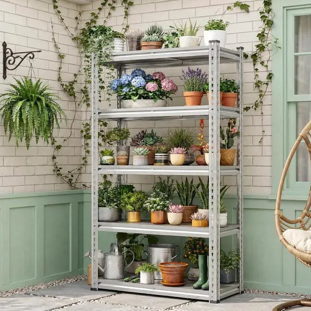 Alt view image 2 of 7 - 60" H Waterproof Plant Stand with PP Board for Gardening Enthusiasts | 2000Lbs Heavy Duty, Adjustable 5-Tier, Weather-Resistant, 27.4" W x 11.9" D x 60" H, for Patio Garden Balcony Yard