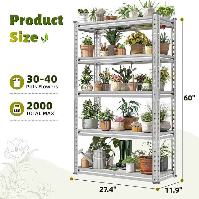 Alt view image 3 of 7 - 60" H Waterproof Plant Stand with PP Board for Gardening Enthusiasts | 2000Lbs Heavy Duty, Adjustable 5-Tier, Weather-Resistant, 27.4" W x 11.9" D x 60" H, for Patio Garden Balcony Yard