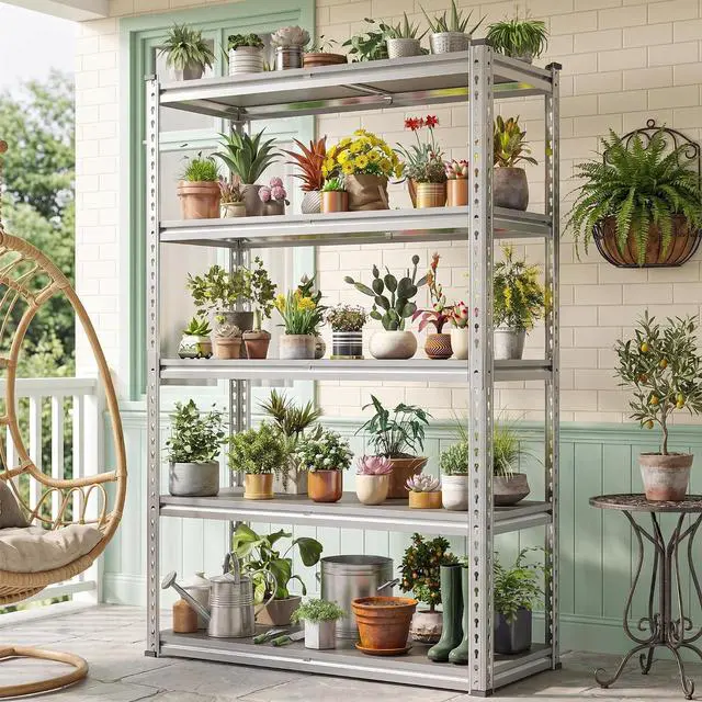 Alt view image 2 of 7 - 72" H Waterproof Plant Stand with PP Board for Gardening Enthusiasts | 2000Lbs Heavy Duty, Adjustable 5-Tier, Weather-Resistant, 35.4" W x 15.9" D x 72.0" H, for Patio Garden Balcony Yard