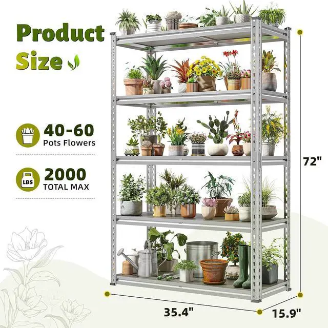 Alt view image 3 of 7 - 72" H Waterproof Plant Stand with PP Board for Gardening Enthusiasts | 2000Lbs Heavy Duty, Adjustable 5-Tier, Weather-Resistant, 35.4" W x 15.9" D x 72.0" H, for Patio Garden Balcony Yard