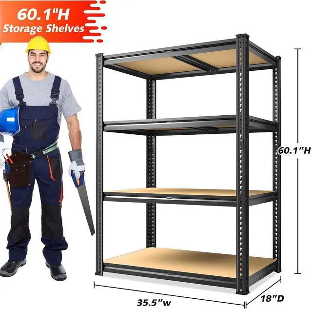 Alt view image 3 of 6 - 60.1" H Garage Shelving Adjustable Storage Shelves Heavy Duty Shelving Metal Shelves for Warehouse Basement Kitchen Pantry Closet 2 Pack