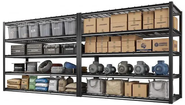 Main image of 60" W Garage Shelving Load 3000Lbs for Basement Warehouse Shed Loft | 60" W x 72" H x 24" D, Easy Assembly, Adjustable 5-Tier, Wire Mesh Panel, Double-Layer Frame, for Home and Commercial, 2Packs