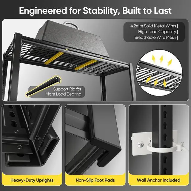 Alt view image 5 of 7 - 60" W Garage Shelving Load 3000Lbs for Basement Warehouse Shed Loft | 60" W x 72" H x 24" D, Easy Assembly, Adjustable 5-Tier, Wire Mesh Panel, Double-Layer Frame, for Home and Commercial, 2Packs