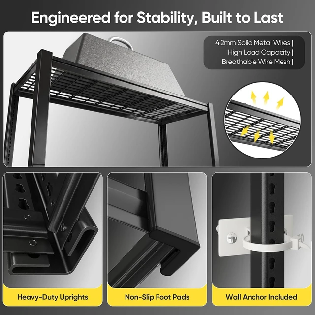 Alt view image 5 of 7 - 48.2" W Garage Shelves Load 3010Lbs for Basement Warehouse Shed Loft | 48.2" W x 24" D x 72" H, Easy Assembly, Adjustable 5-Tier, Wire Mesh Panels, Double-Layer Frame, for Home Commercial Use