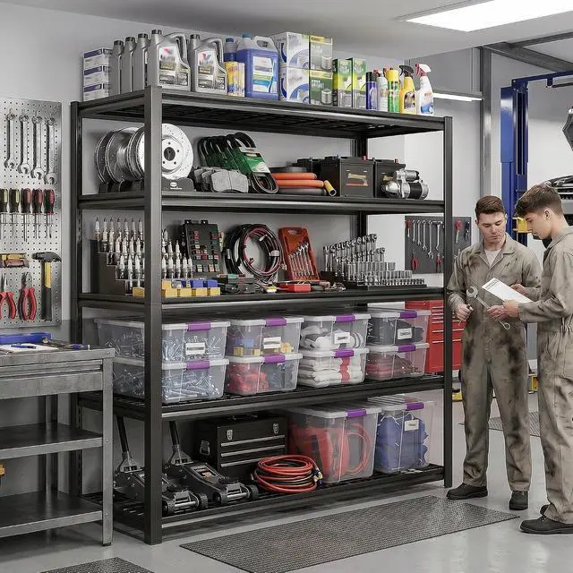 Alt view image 6 of 7 - 48.2" W Garage Shelves Load 3010Lbs for Basement Warehouse Shed Loft | 48.2" W x 24" D x 72" H, Easy Assembly, Adjustable 5-Tier, Wire Mesh Panels, Double-Layer Frame, for Home Commercial Use
