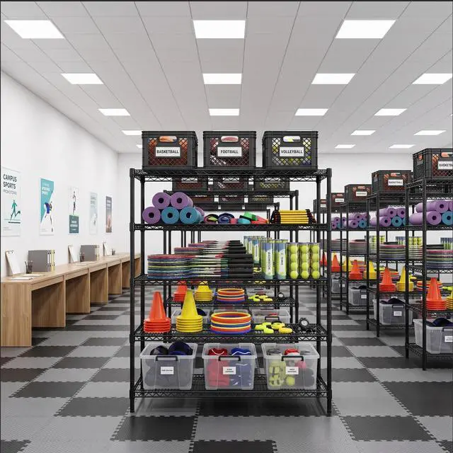 Alt view image 4 of 7 - Storage Shelves, 3200LBS Heavy Duty&Adjustable Height for Garage | 55.5" W Shelf Space Saving, 5 Tier Freestanding, Powder Coated, Anti-Tipping Device, Moisture Resistant, 3-set for Pantry