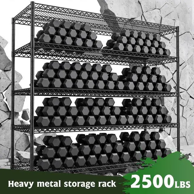 Alt view image 7 of 7 - Storage Shelves, 3200LBS Heavy Duty&Adjustable Height for Garage | 55.5" W Shelf Space Saving, 5 Tier Freestanding, Powder Coated, Anti-Tipping Device, Moisture Resistant, 3-set for Pantry