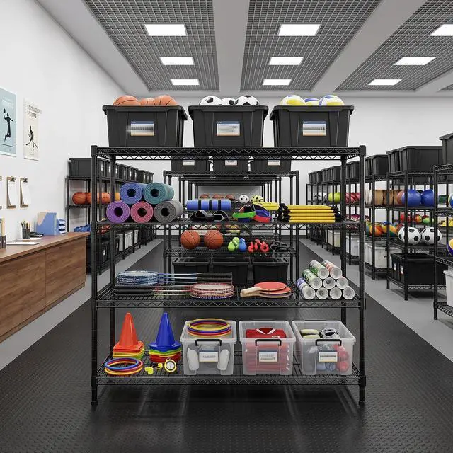 Alt view image 4 of 7 - Storage Shelves, 2560LBS Heavy Duty&Adjustable Height for Garage | 55.5" W Shelf Space Saving, 4 Tier Freestanding, Powder Coated, Anti-Tipping Device, Moisture Resistant, 4-set for Basement