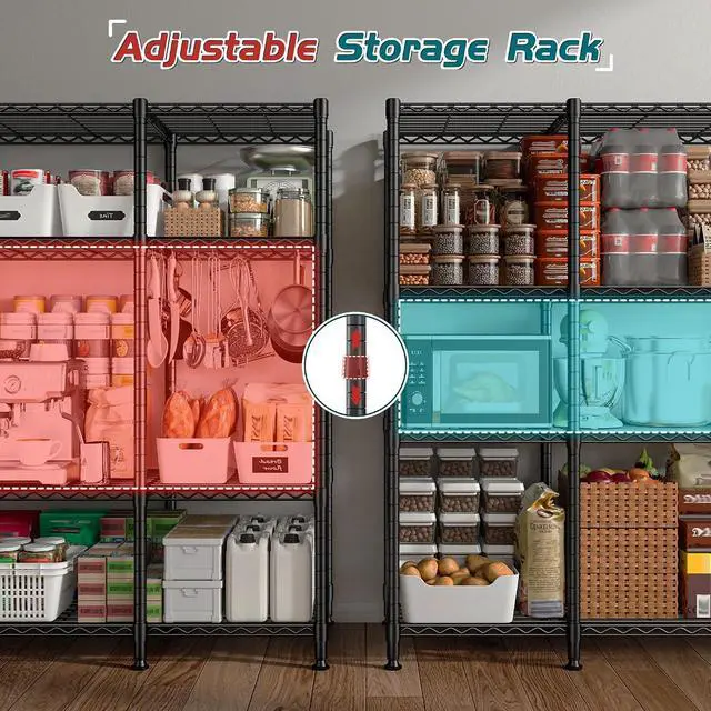 Alt view image 6 of 7 - 78.4" W Storage Shelves Load 1500LBS, Metal Shelving 4-Tier Wire Shelving Unit Garage Shelving for Storage, Metal Shelves for Pantry Commercial Kitchen Garage, 11.8''D x 59''H,2P