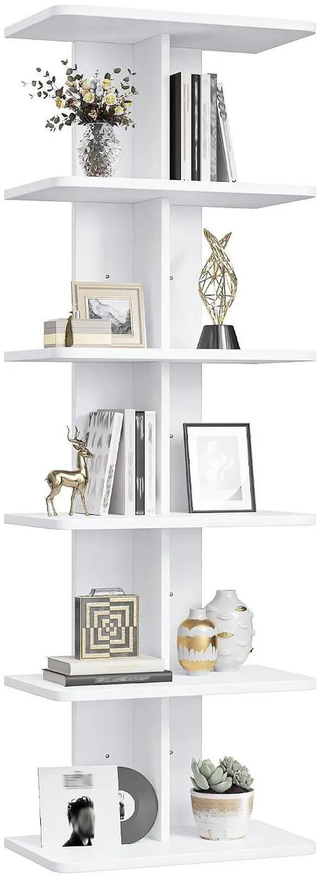Main image of 6 Tier Floating Shelves, Vertical Column White Wall Shelves for Home Decor, Wall Shelf for Vanity, Bedroom, Living Room, Office