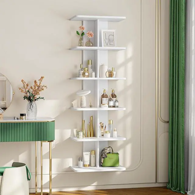 Alt view image 2 of 7 - 6 Tier Floating Shelves, Vertical Column White Wall Shelves for Home Decor, Wall Shelf for Vanity, Bedroom, Living Room, Office