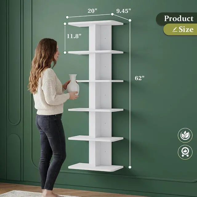 Alt view image 3 of 7 - 6 Tier Floating Shelves, Vertical Column White Wall Shelves for Home Decor, Wall Shelf for Vanity, Bedroom, Living Room, Office