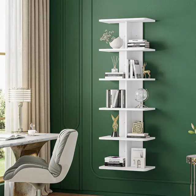 Alt view image 6 of 7 - 6 Tier Floating Shelves, Vertical Column White Wall Shelves for Home Decor, Wall Shelf for Vanity, Bedroom, Living Room, Office