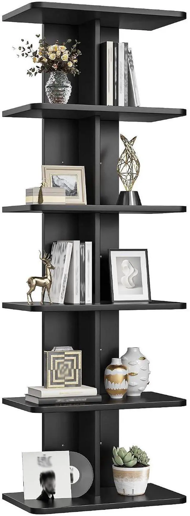 Main image of 6 Tier Floating Shelves, Vertical Column Black Wall Shelves for Home Decor, Floating Shelf for Living Room, Bedroom, Office