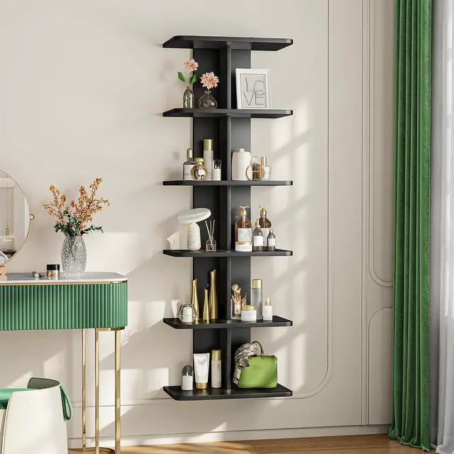 Alt view image 2 of 7 - 6 Tier Floating Shelves, Vertical Column Black Wall Shelves for Home Decor, Floating Shelf for Living Room, Bedroom, Office