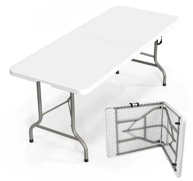 Main image of Folding Table 6ft, Portable Collapsible Plastic White Long Tables for Party, Camping, Banquet, Craft, Dining, Wedding, Outdoor and Indoor Use