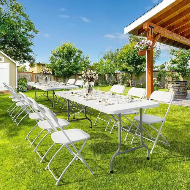 Alt view image 2 of 7 - 2P Folding Table 6ft, Portable Collapsible Plastic White Long Tables for Party, Camping, Banquet, Craft, Dining, Wedding, Outdoor and Indoor Use
