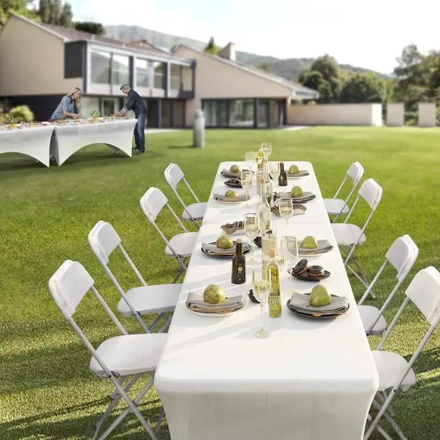 Alt view image 2 of 7 - Folding Table 8ft, Portable Collapsible Plastic White Long Tables for Party, Camping, Banquet, Craft, Dining, Wedding, Outdoor and Indoor Use