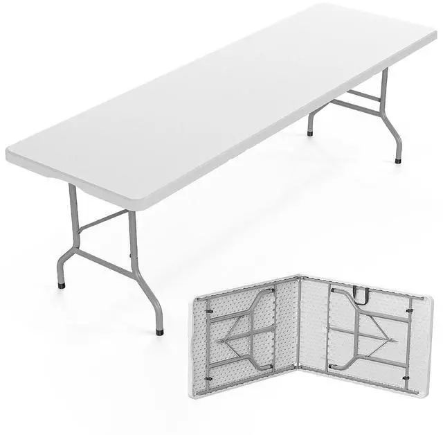 Main image of Folding Table 8ft, Portable Collapsible Plastic White Long Tables for Party, Camping, Banquet, Craft, Dining, Wedding, Outdoor and Indoor Use