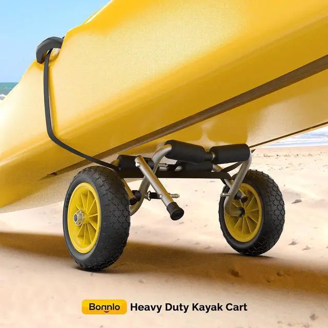 Alt view image 2 of 7 - Kayak Car Foldable Aluminum Kayak Trailer with 10'' Solid Tires, Universal Kayaks Wheel Cart Dolly for Canoe, Paddle Board, Boat, Float Mats, Jon Boat