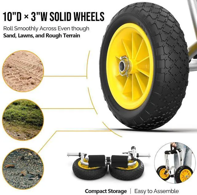 Alt view image 5 of 7 - Kayak Car Foldable Aluminum Kayak Trailer with 10'' Solid Tires, Universal Kayaks Wheel Cart Dolly for Canoe, Paddle Board, Boat, Float Mats, Jon Boat