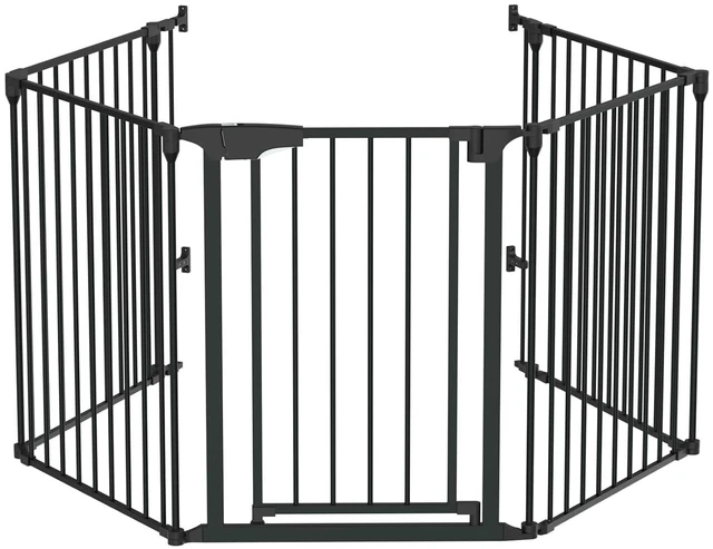 Main image of 134 Inches Wide Configurable Baby Gate, Fireplace Safety Fence/Guard, Adjustable 5-Panel Metal Play Yard for Toddler/Pet/Dog, Christmas Tree Fence, Includes 4 Pack of Wall Mounts, Black