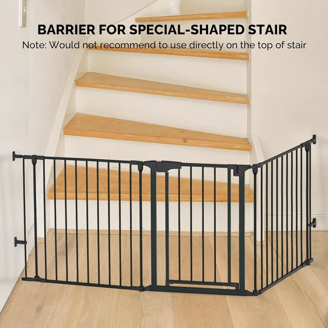 Alt view image 2 of 7 - 134 Inches Wide Configurable Baby Gate, Fireplace Safety Fence/Guard, Adjustable 5-Panel Metal Play Yard for Toddler/Pet/Dog, Christmas Tree Fence, Includes 4 Pack of Wall Mounts, Black