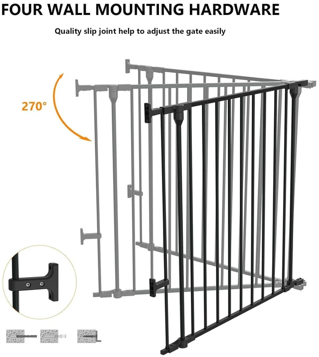 Alt view image 7 of 7 - 134 Inches Wide Configurable Baby Gate, Fireplace Safety Fence/Guard, Adjustable 5-Panel Metal Play Yard for Toddler/Pet/Dog, Christmas Tree Fence, Includes 4 Pack of Wall Mounts, Black