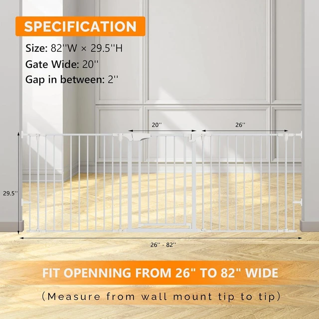 Alt view image 6 of 7 - 82-Inch Versatile Safety Gate Metal Baby/Pet Gate Configurable Dog Barrier - Ideal for Wide Door Openings, Stairways, Doorways, Includes Wall Mounts