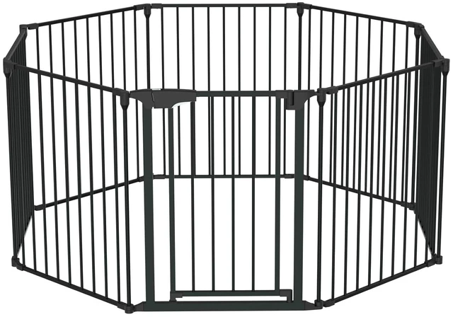 Main image of 208'' Wide Baby Gate Playpen 8 Panel Adjustable Play Yard Metal Dog Gate with Door Fireplace Christmas Tree Fence for Pet/Child/Toddler