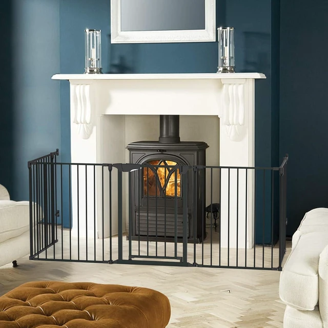 Alt view image 2 of 7 - 208'' Wide Baby Gate Playpen 8 Panel Adjustable Play Yard Metal Dog Gate with Door Fireplace Christmas Tree Fence for Pet/Child/Toddler