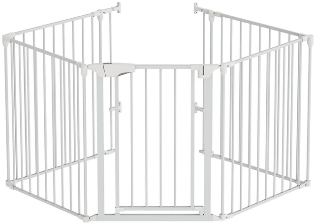 Main image of 120-Inch Wide Metal Baby Safety Fence/Play Yard Adjustable Fireplace Hearth BBQ Fire Gate Christmas Tree Gate 5-Panel Playpen for Toddler/Pet/Puppy/Cat/Dog, 25.39"W x 29.3" H Each Panel, White