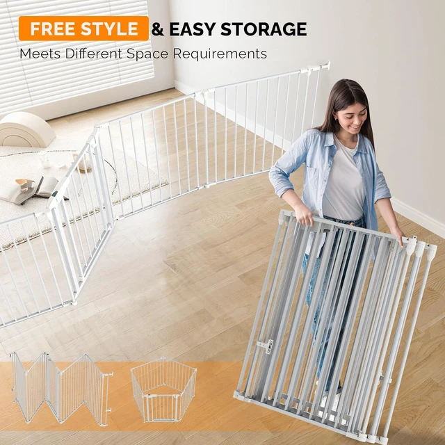Alt view image 2 of 7 - 82-Inch Versatile Safety Gate Metal Baby/Pet Gate Configurable Dog Barrier - Ideal for Wide Door Openings, Stairways, Doorways, Includes Wall Mounts