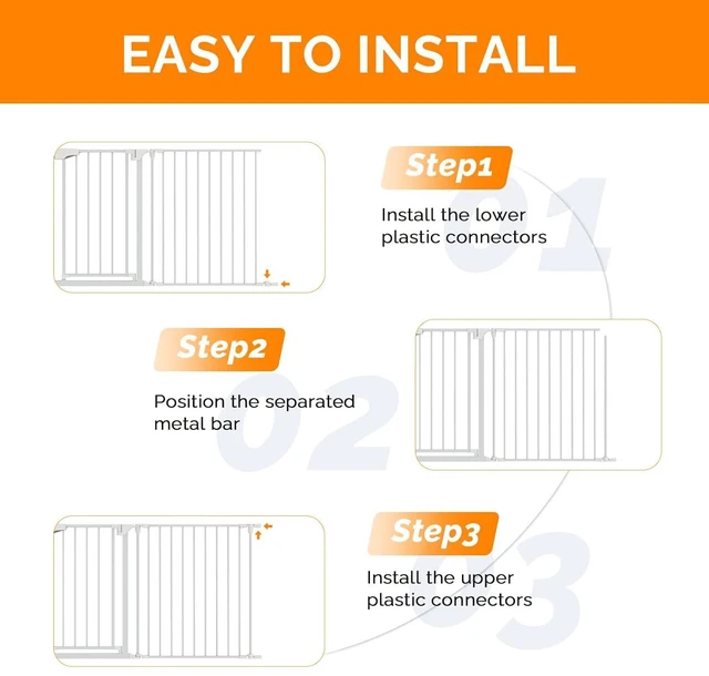 Alt view image 4 of 7 - 82-Inch Versatile Safety Gate Metal Baby/Pet Gate Configurable Dog Barrier - Ideal for Wide Door Openings, Stairways, Doorways, Includes Wall Mounts